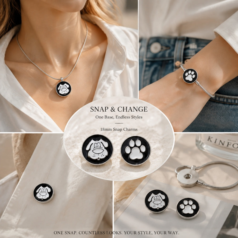18mm Interchangeable Black & White Enamel Snap Charms for Snap Jewelry
