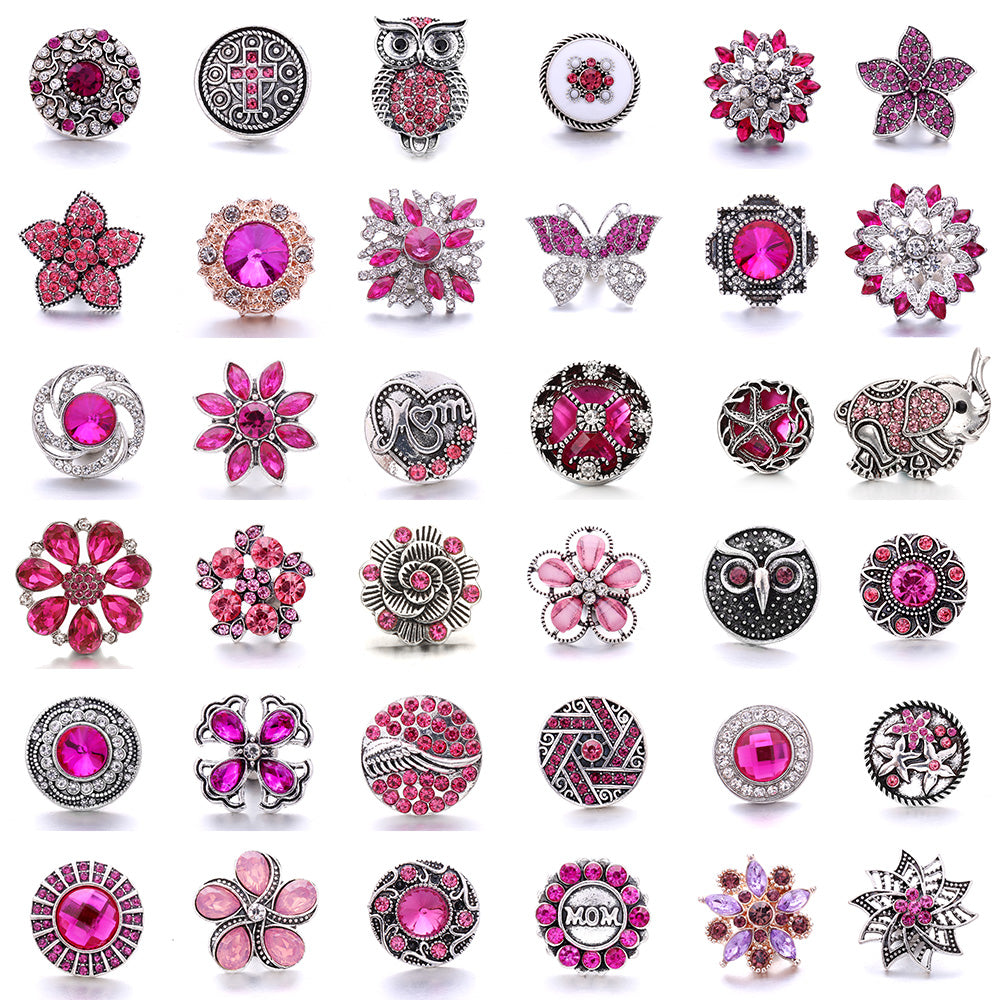 18mm Pink Rhinestone Snap Charm | Interchangeable Crystal Jewelry Charm