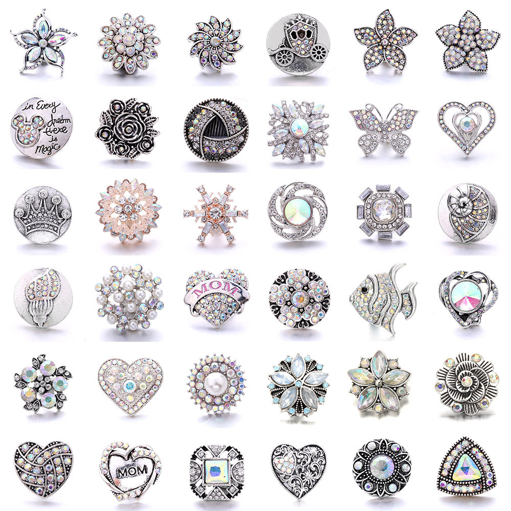 18mm Interchangeable Snap Button Charms, Sparkling Rhinestone Inlaid DIY Accessories