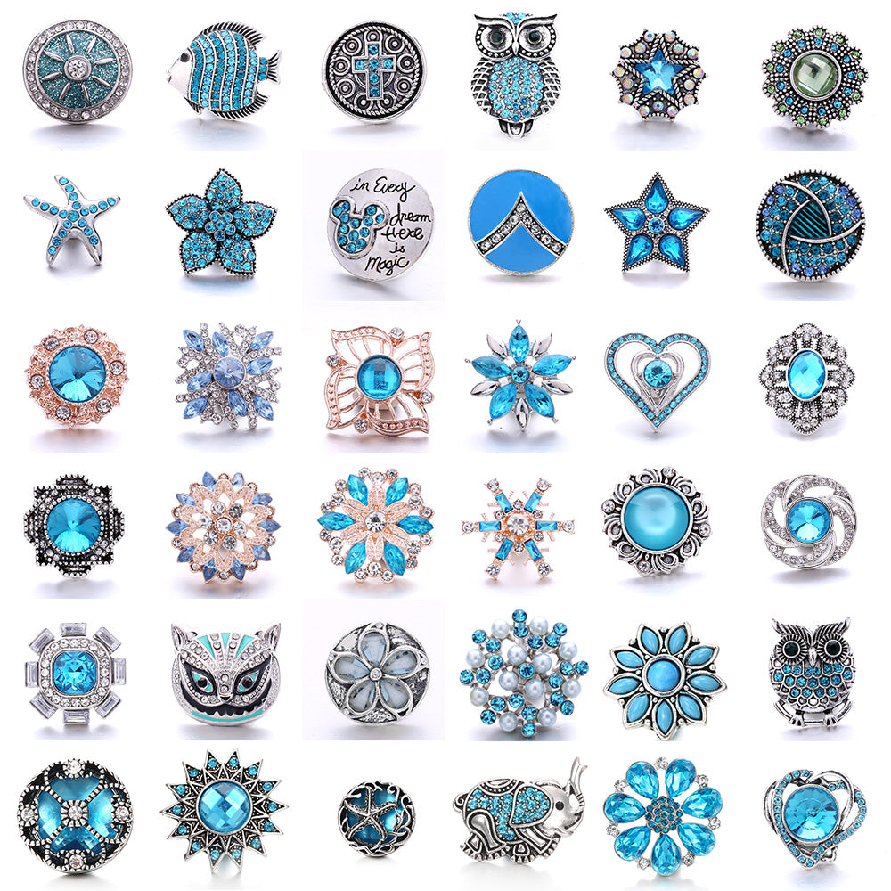 18mm Ocean Blue Snap Button Charm | Interchangeable Rhinestone Charm
