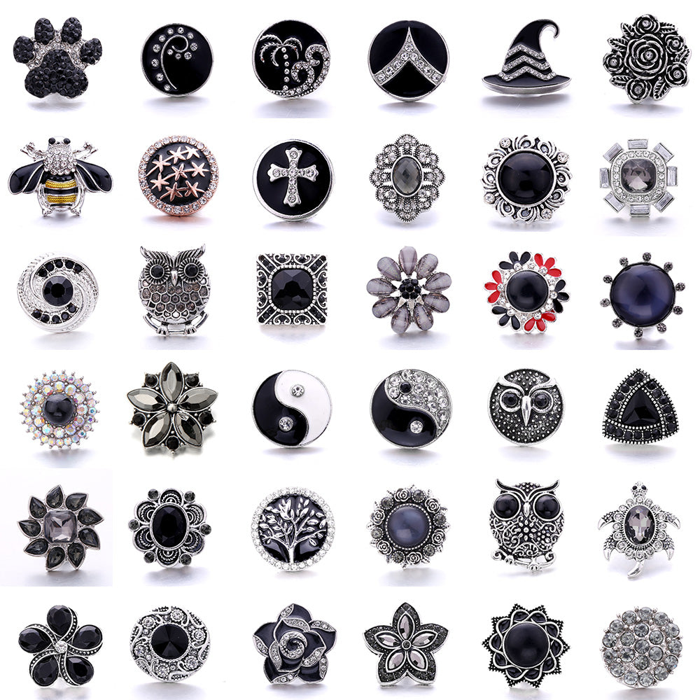 Black Rhinestone Snap Button Charms for DIY Jewelry