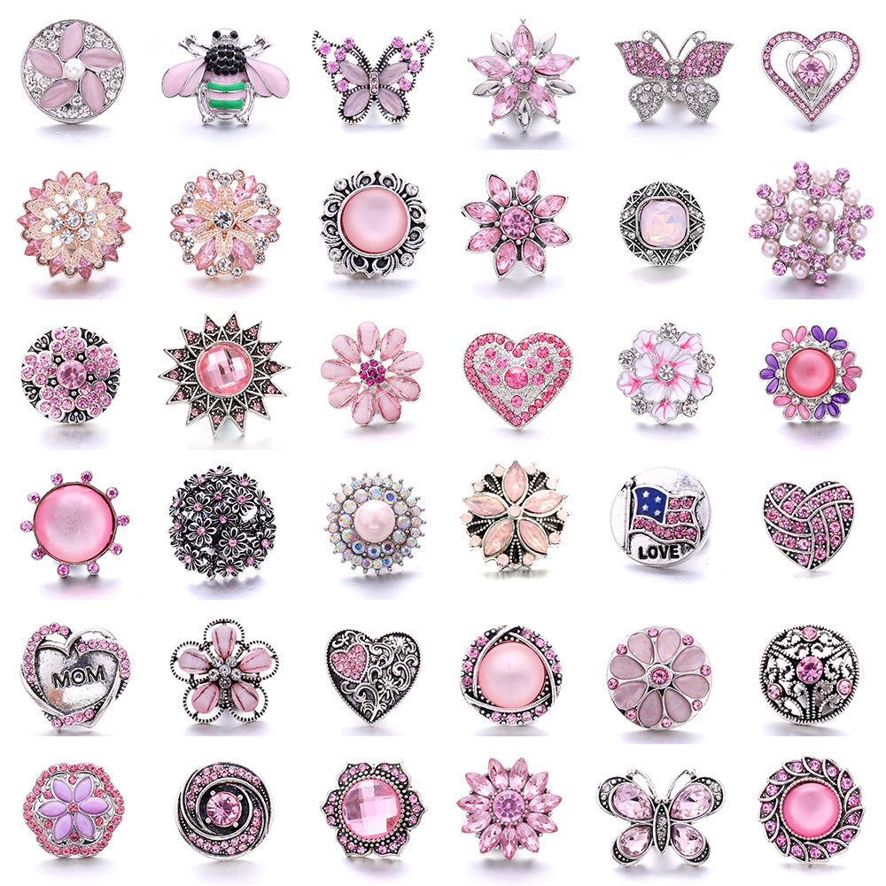 Pink Rhinestone 18mm Snap Charms | Sparkling Interchangeable Jewelry