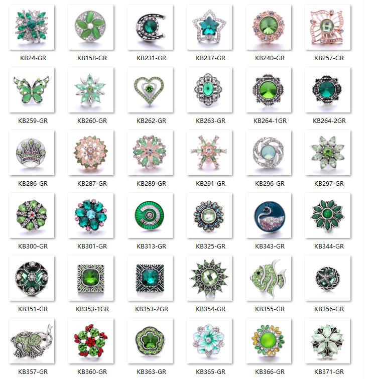 18mm Green Rhinestone Snap Charms | Nature-Inspired Interchangeable Jewelry Charms