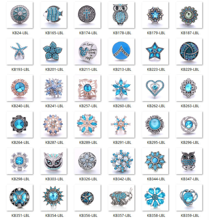 18mm Ocean Blue Snap Button Charm | Interchangeable Rhinestone Charm