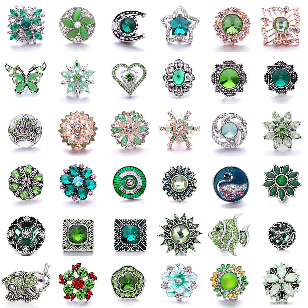 18mm Green Rhinestone Snap Charms | Nature-Inspired Interchangeable Jewelry Charms