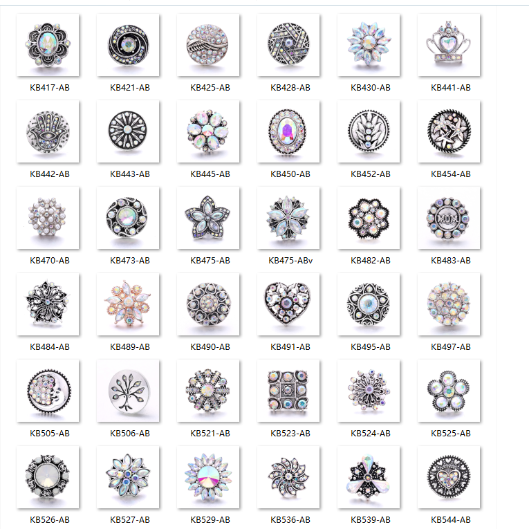 Shiny Rhinestone Inlaid 18mm Snap Button Charm Zinc Alloy Charms