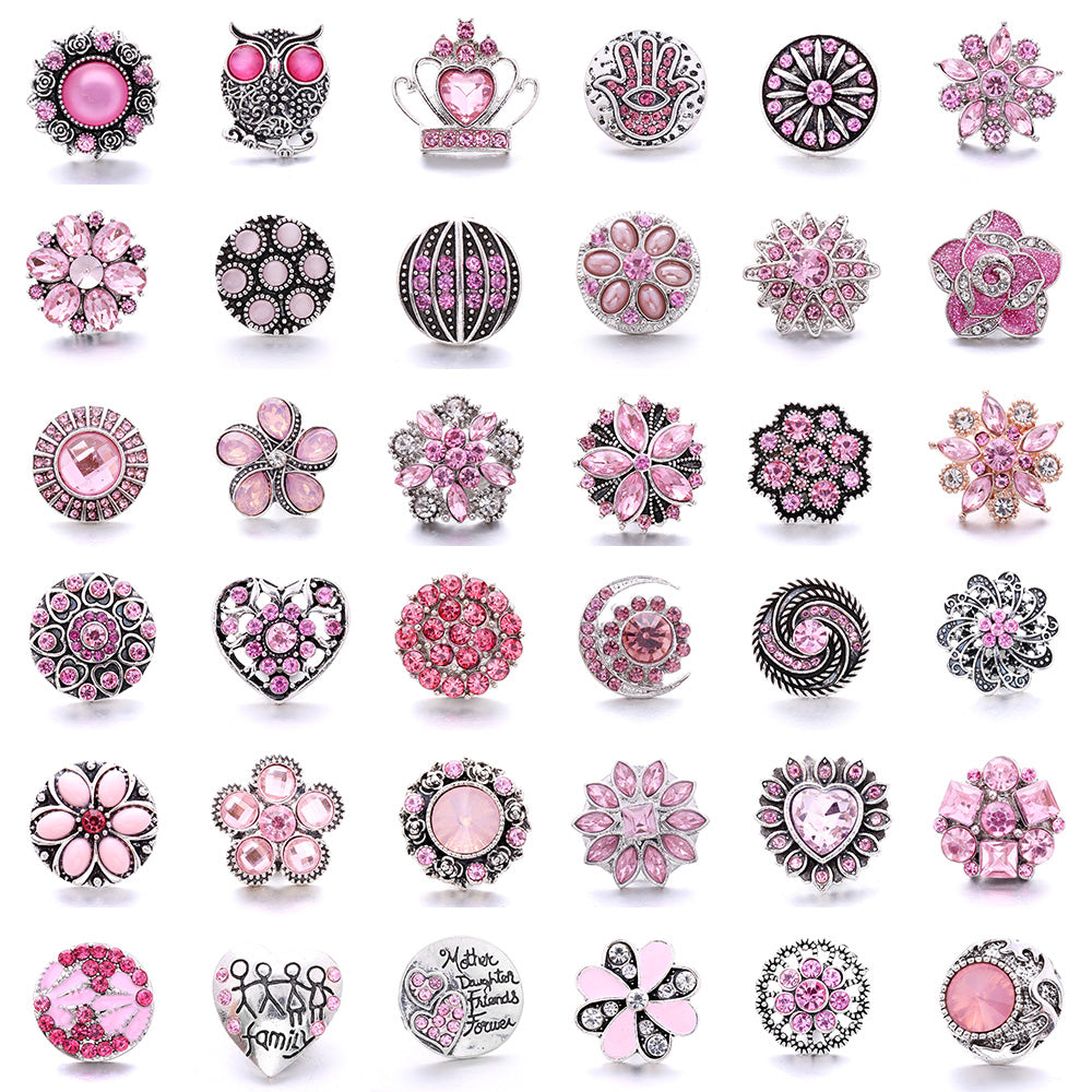 Vintage Pink Rhinestone 18mm Snap Charm | Retro Interchangeable Jewelry Charm