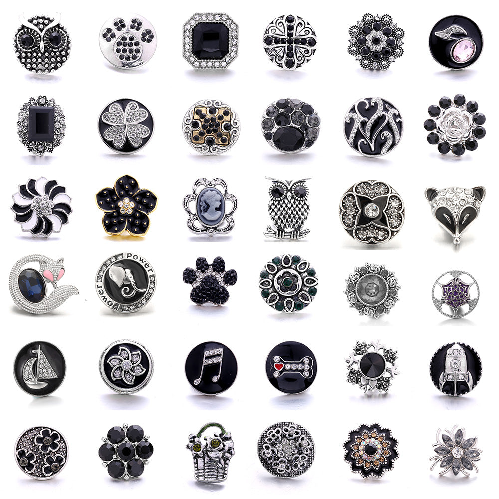 Black Rhinestone Snap Charms for DIY Jewelry
