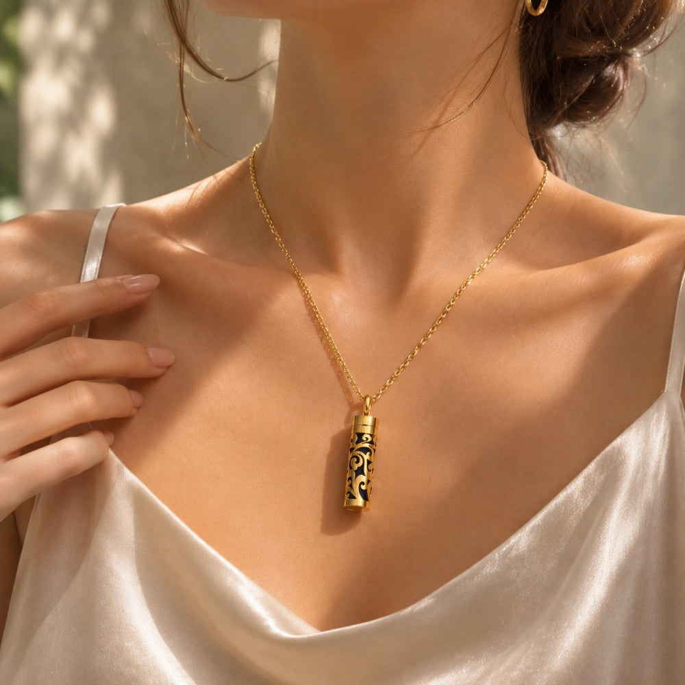 Gold Aromatherapy Necklace | Refillable Perfume Diffuser Pendant in 316L Stainless Steel