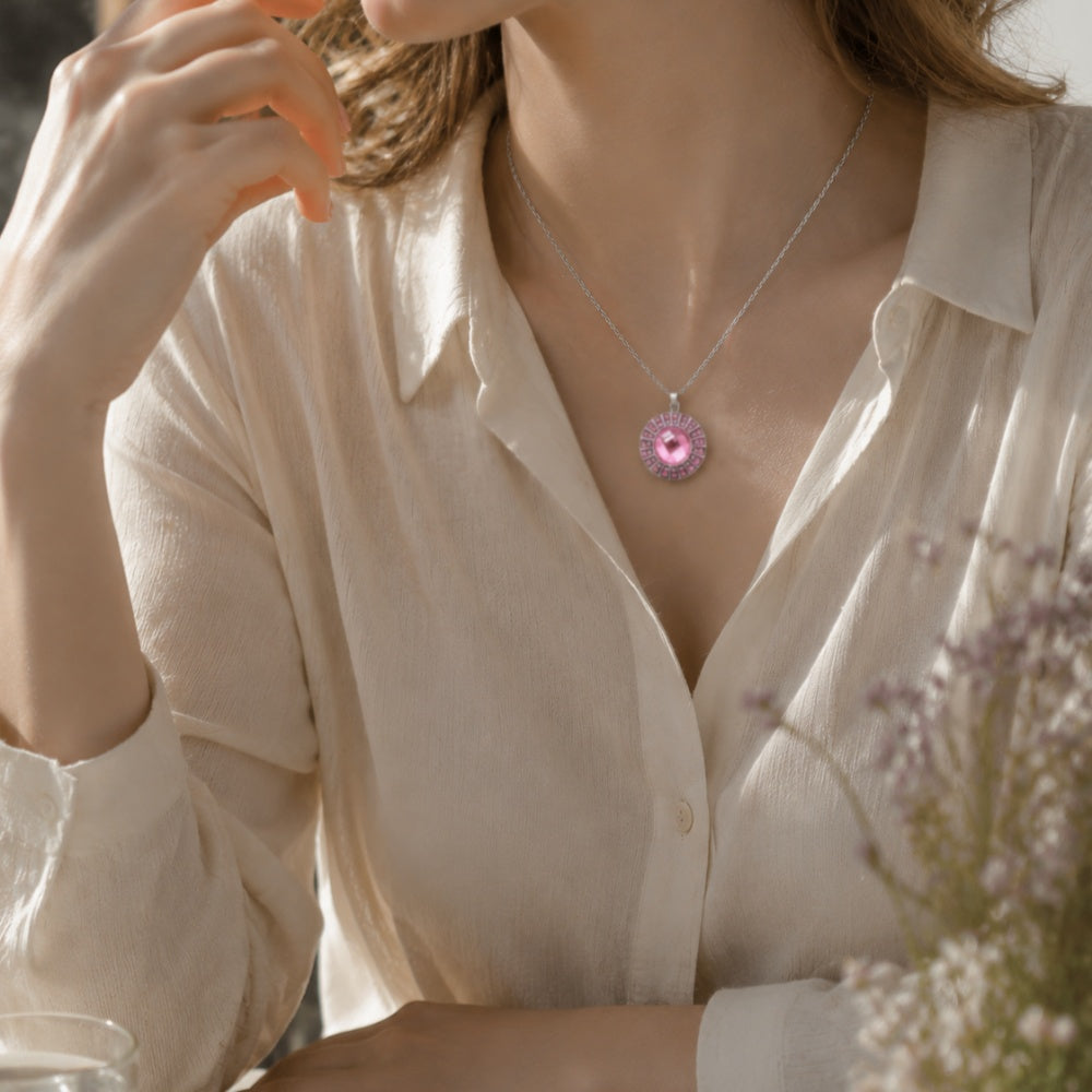 Vintage Pink Rhinestone 18mm Snap Charm | Retro Interchangeable Jewelry Charm