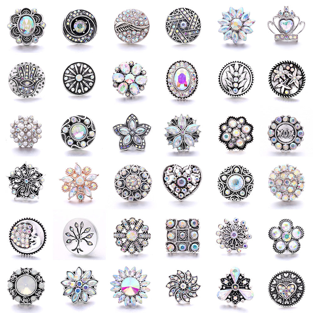 Shiny Rhinestone Inlaid 18mm Snap Button Charm Zinc Alloy Charms
