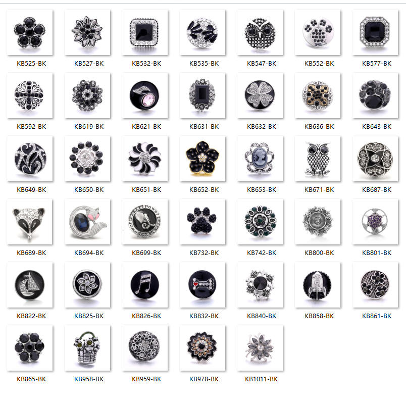 Black Rhinestone Snap Charms for DIY Jewelry