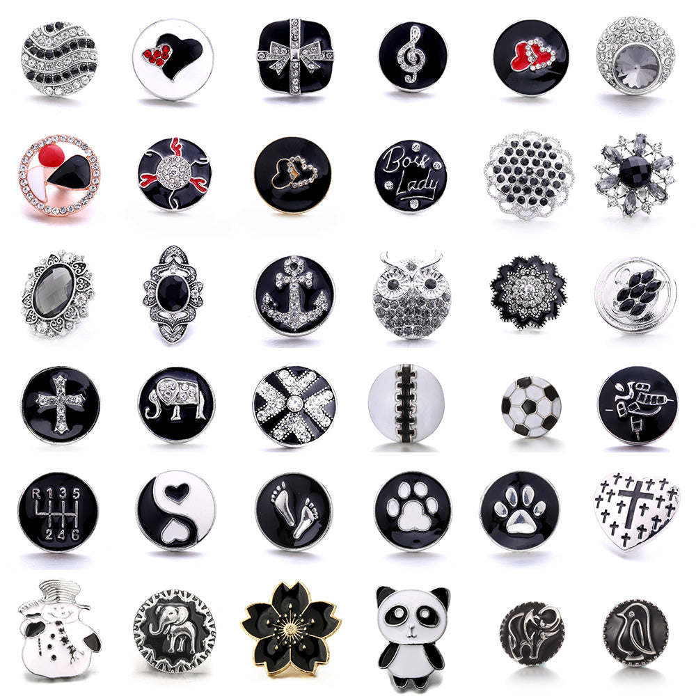 18mm Black Rhinestone Snap Charm | Interchangeable Charm for Bracelet & Necklace