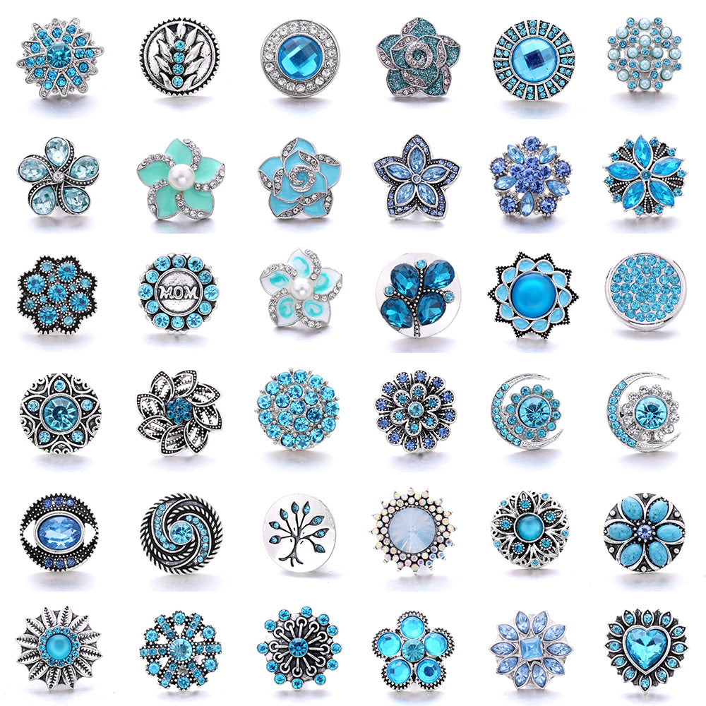 18mm Blue Rhinestone Interchangeable Snap Charm | Snap Jewelry