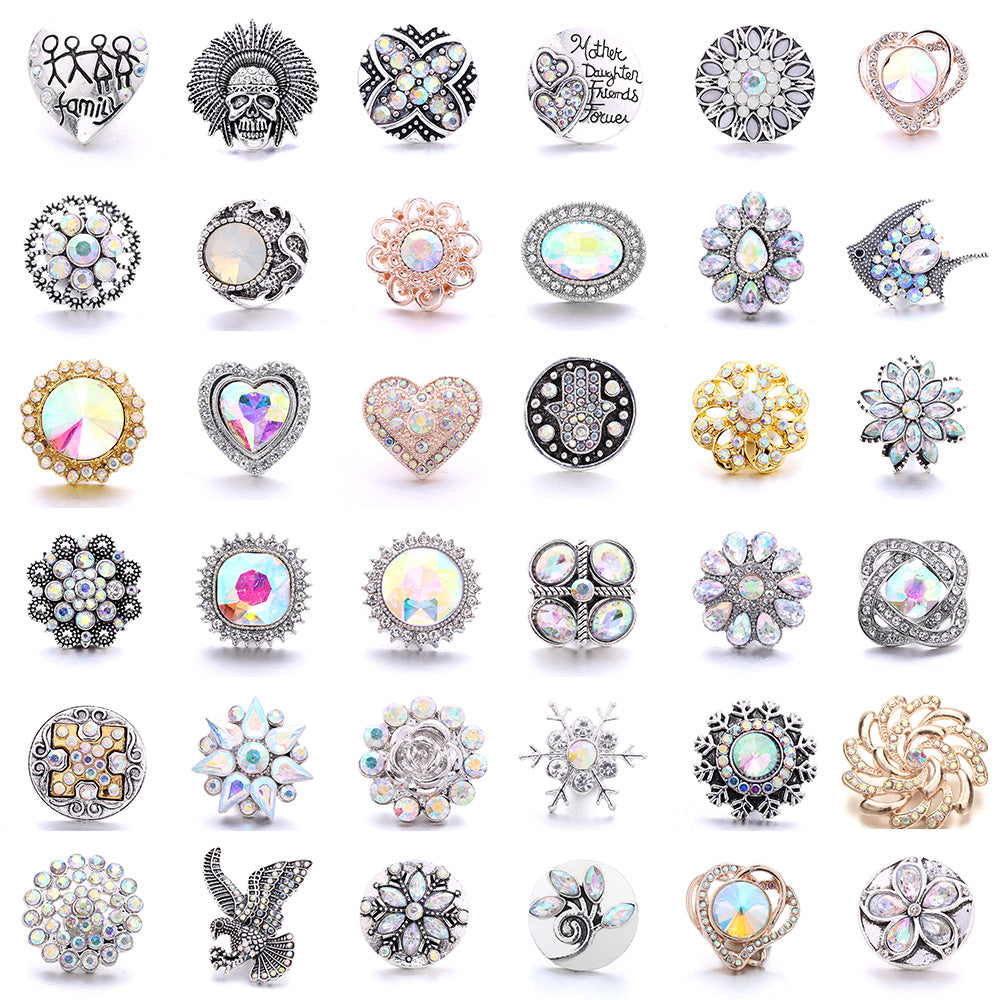 18mm Snap Button Interchangeable Charms Shifting Color Shiny Rhinestone Zinc Alloy Charms