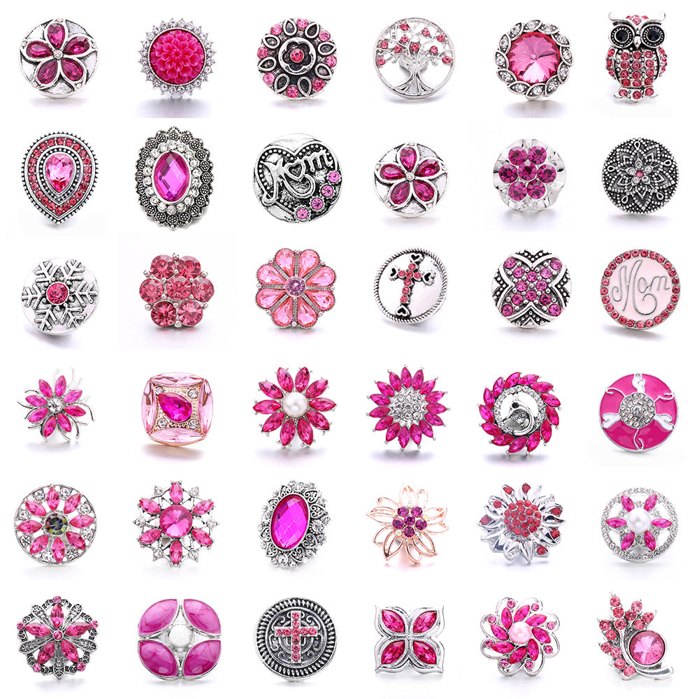 18mm Pink Rhinestone Charm | Vintage Crystal Snap Jewelry Collection