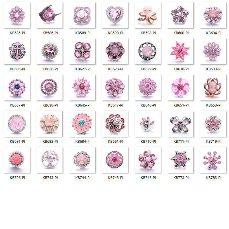 18mm Pink Rhinestone Snap Charms Collection | Floral Crystal Interchangeable Charms