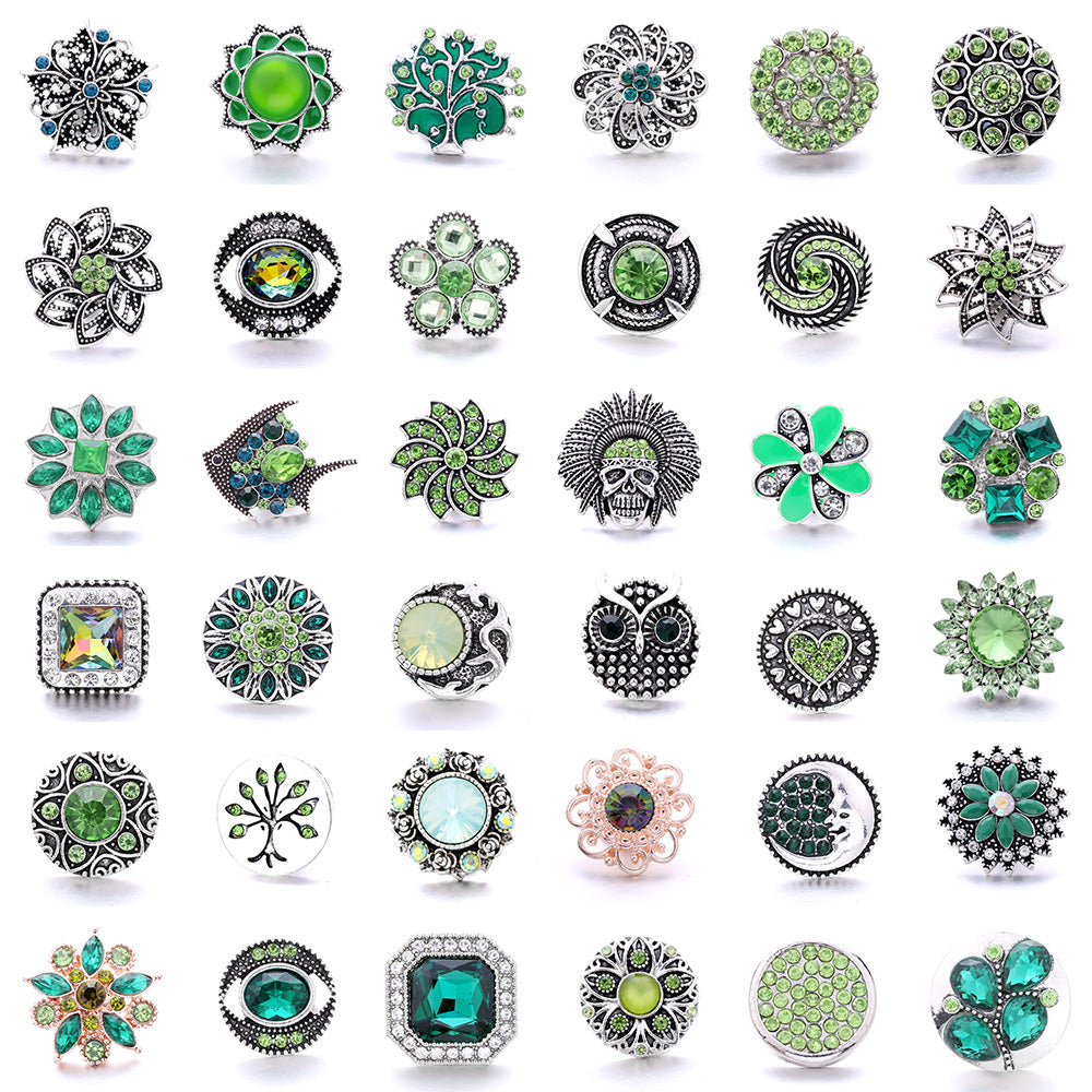 18mm Emerald Green Rhinestone Snap Button Charm | Interchangeable Charm for Bracelet & Necklace