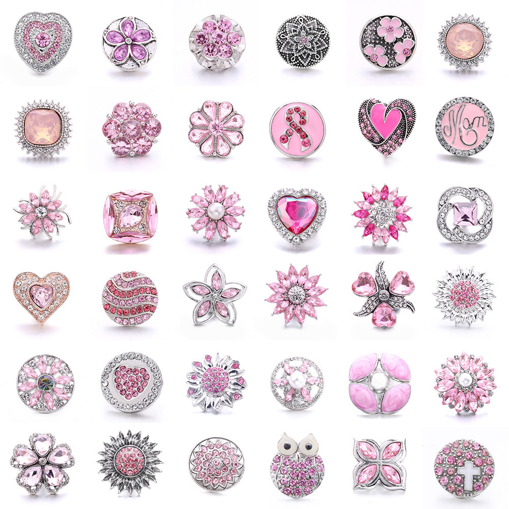 Pink Rhinestone Snap Pendant Necklace for Women – Sparkling Crystal Charm Jewelry