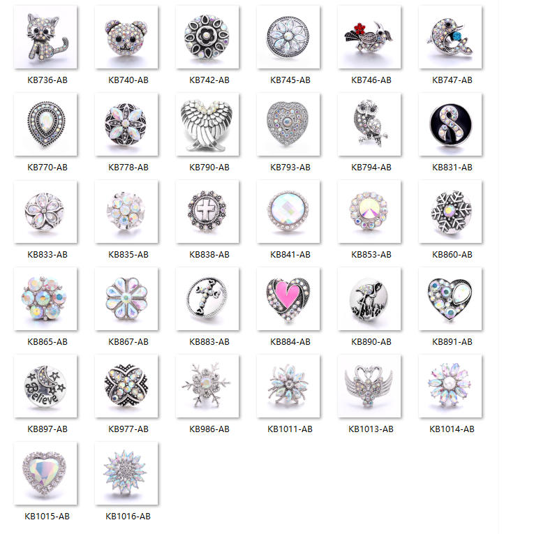 18mm Interchangeable Snap Button Charm Iridescent Rhinestone Zinc Alloy Charms