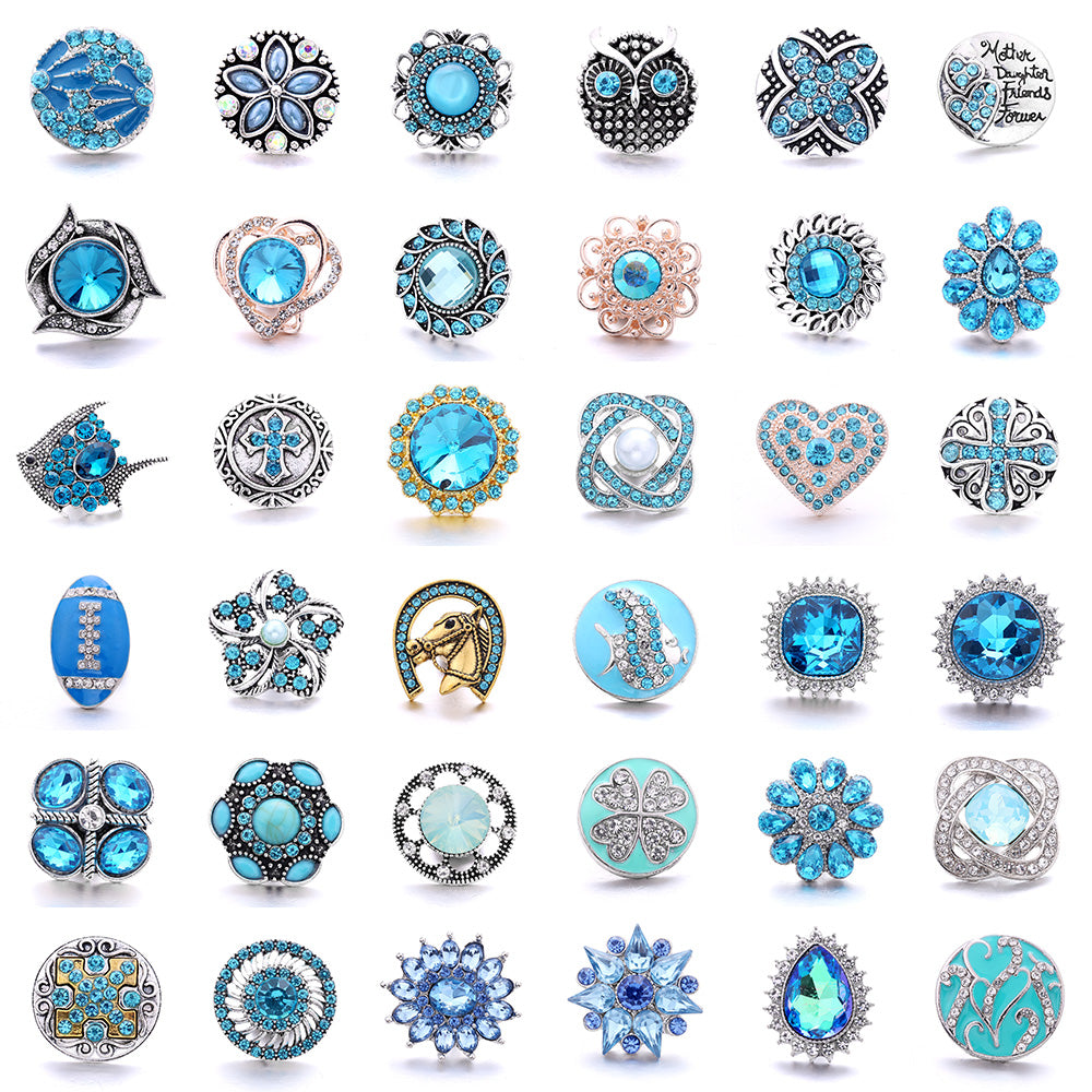 18mm Sea Life Rhinestone Snap Charm | Interchangeable Blue Crystal Charm