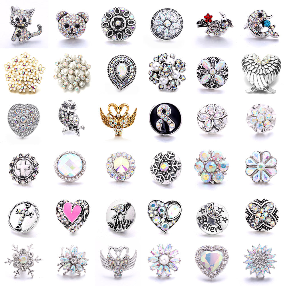 18mm Interchangeable Snap Button Charm Iridescent Rhinestone Zinc Alloy Charms