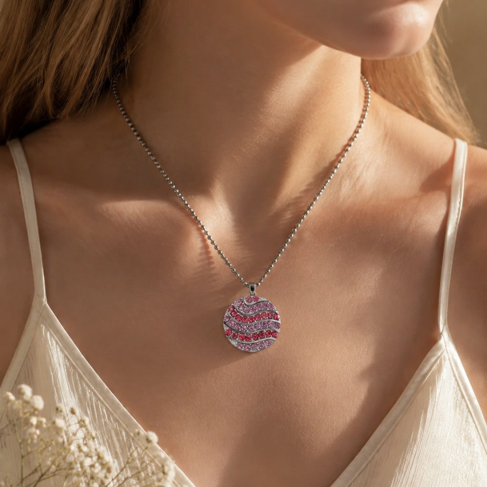 Pink Rhinestone Snap Pendant Necklace for Women – Sparkling Crystal Charm Jewelry