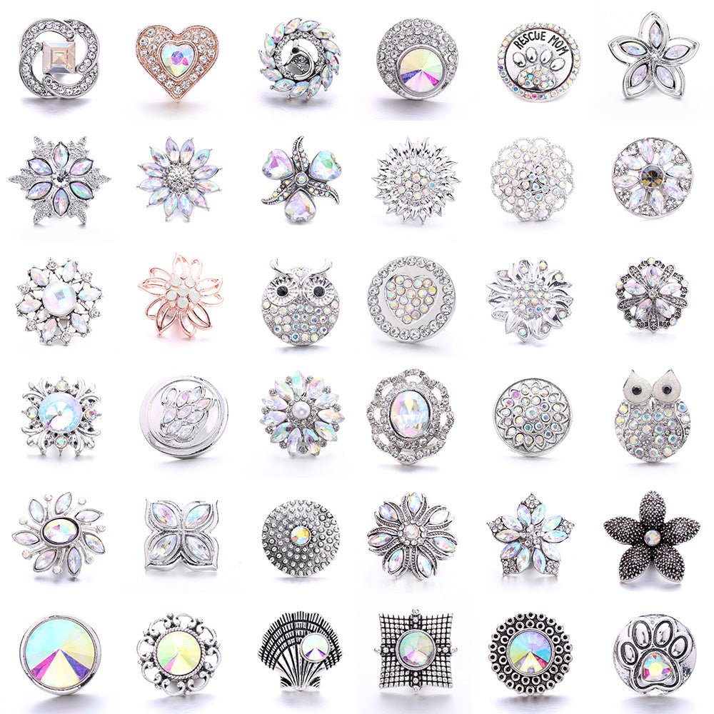 Sparkly Rhinestone Inlaid 18mm Snap Charms Zinc Alloy Charms