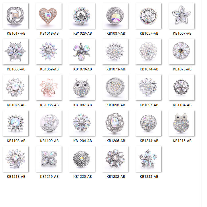 Sparkly Rhinestone Inlaid 18mm Snap Charms Zinc Alloy Charms