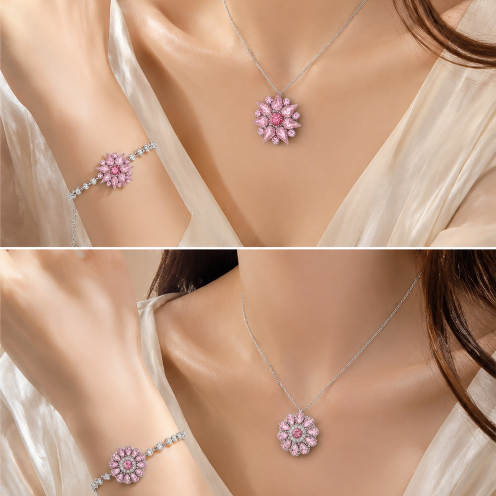 18mm Pink Rhinestone Snap Charms Collection | Floral Crystal Interchangeable Charms