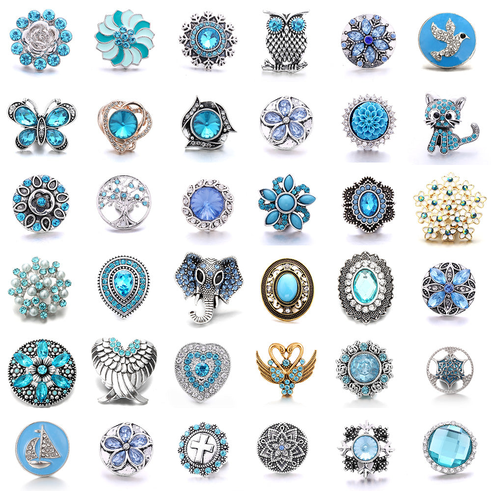 18mm Ocean Blue Rhinestone Snap Charm | Interchangeable Charm
