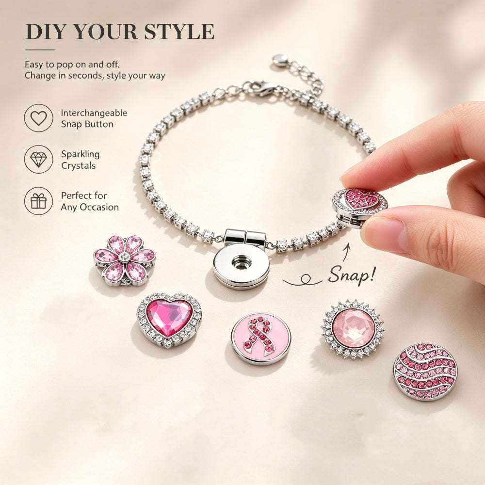 Pink Rhinestone Snap Pendant Necklace for Women – Sparkling Crystal Charm Jewelry
