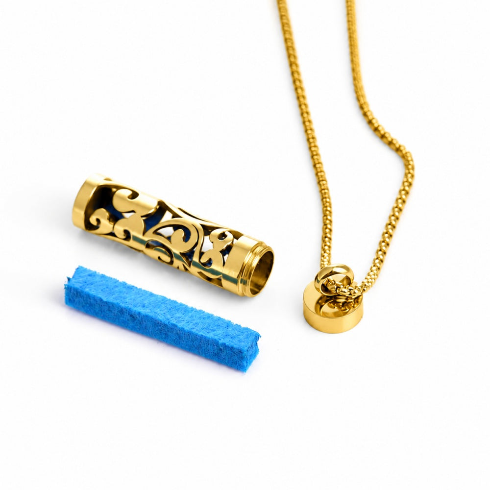 Gold Aromatherapy Necklace | Refillable Perfume Diffuser Pendant in 316L Stainless Steel
