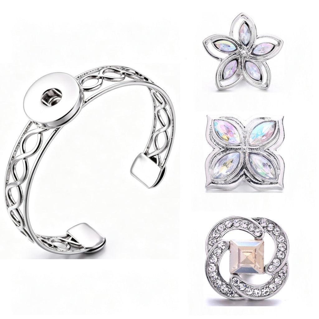 Sparkly Rhinestone Inlaid 18mm Snap Charms Zinc Alloy Charms