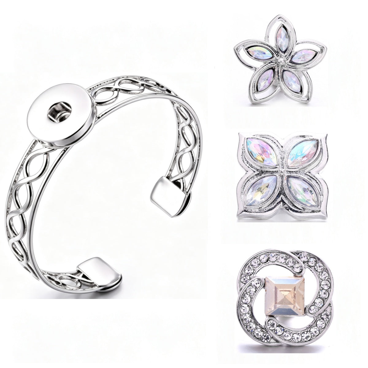 Sparkly Rhinestone Inlaid 18mm Snap Charms Zinc Alloy Charms