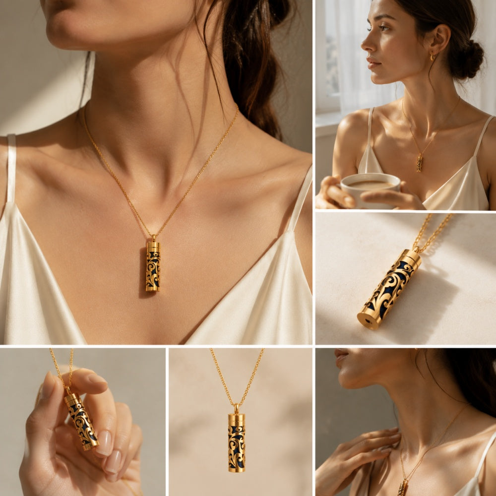 Gold Aromatherapy Necklace | Refillable Perfume Diffuser Pendant in 316L Stainless Steel