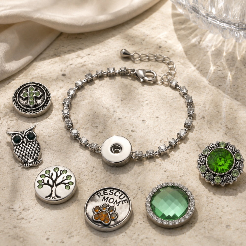 18mm Emerald Green Rhinestone Snap Button Charm | Interchangeable Charm for Bracelet & Necklace
