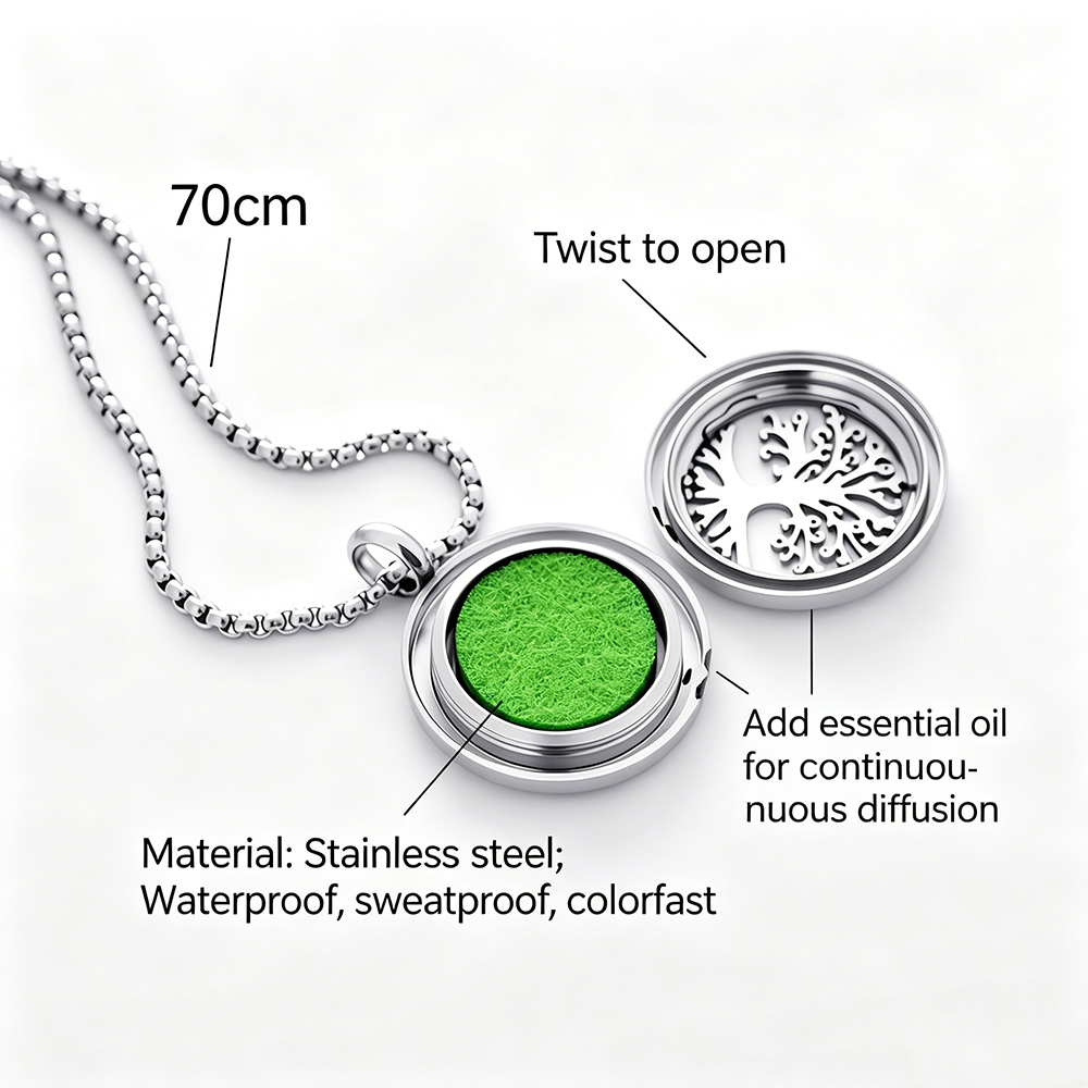 Tree of Life Essential Oil Diffuser Necklace | Replaceable Scent Pad