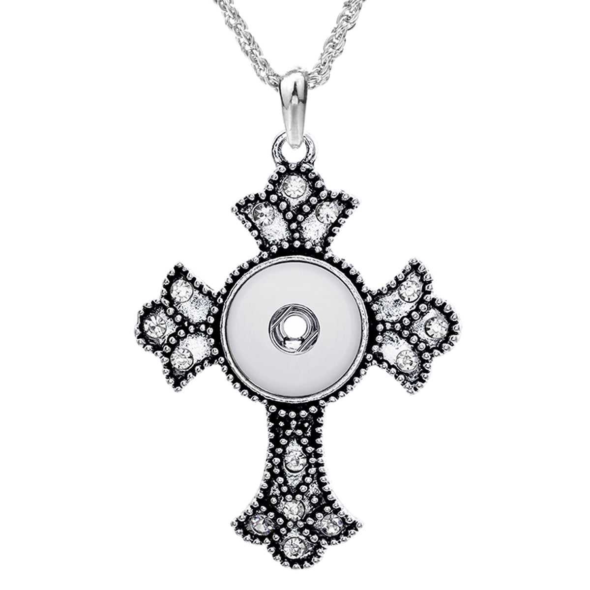 Vintage Cross Snap Charm | 18mm Crystal Embellished Interchangeable Pendant