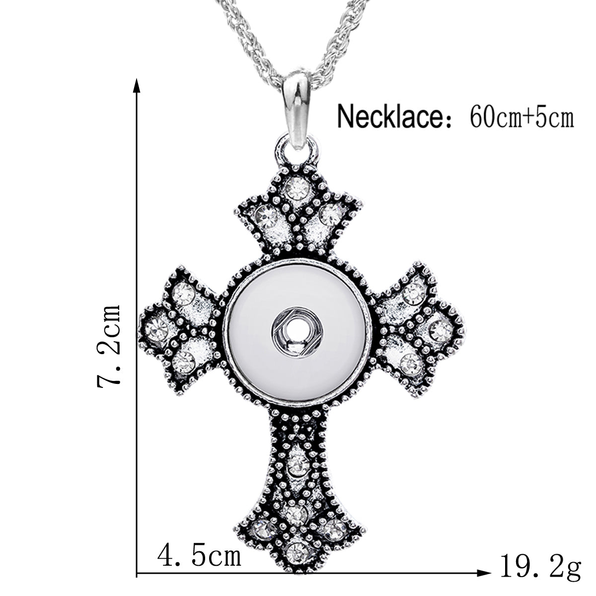 Vintage Cross Snap Charm | 18mm Crystal Embellished Interchangeable Pendant