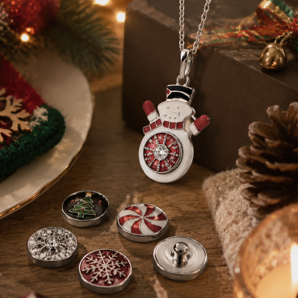18mm Frosty Snowman Snap Charm Necklace | Winter Magic Interchangeable Jewelry