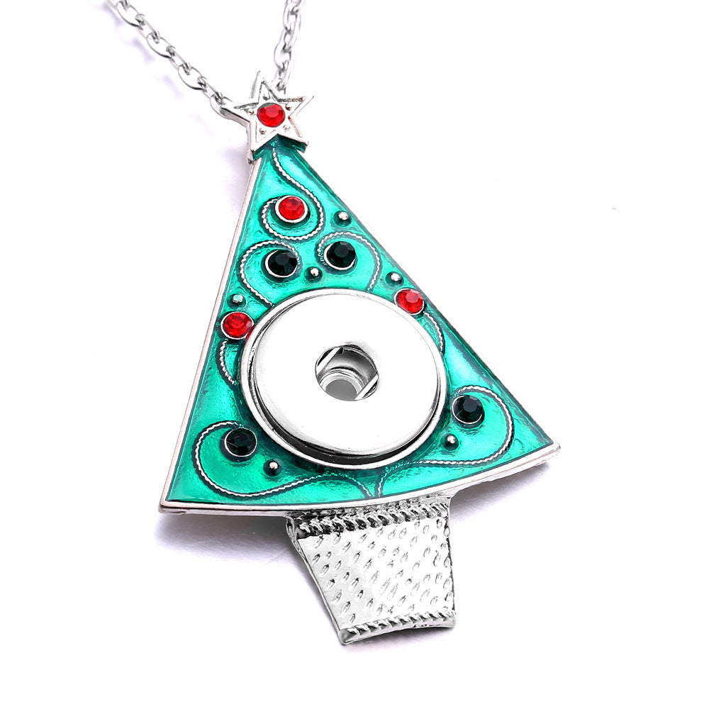 18mm Christmas Tree Snap Charm Necklace | Interchangeable Holiday Pendant Jewelry