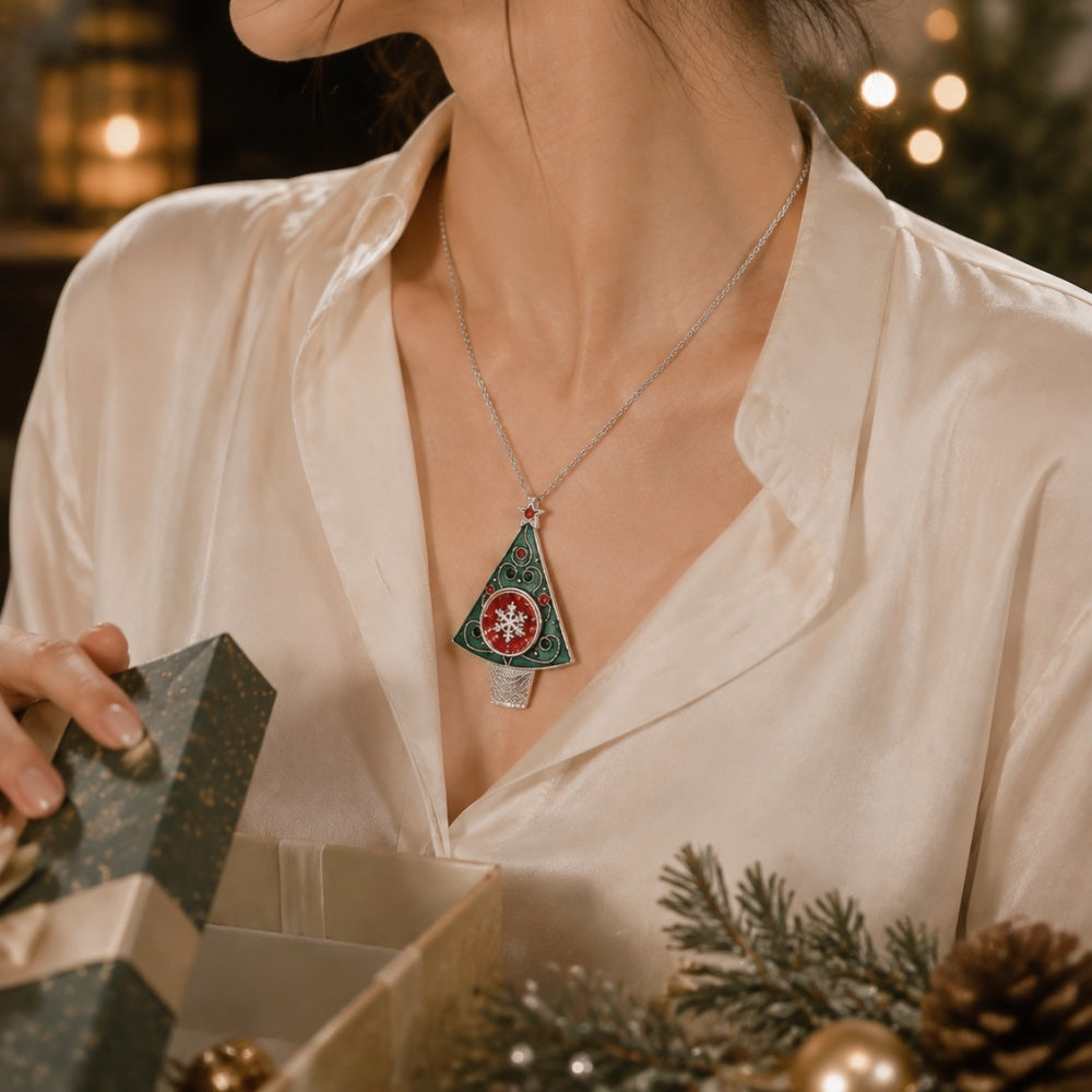 18mm Christmas Tree Snap Charm Necklace | Interchangeable Holiday Pendant Jewelry