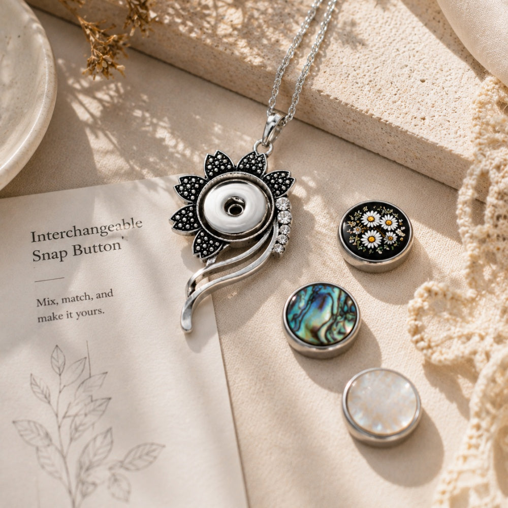 Sunflower Snap Charm | 18mm Crystal Flower Interchangeable Pendant