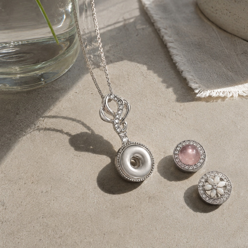 Twisted Floral Snap Charm | 18mm Rhinestone Interchangeable Pendant