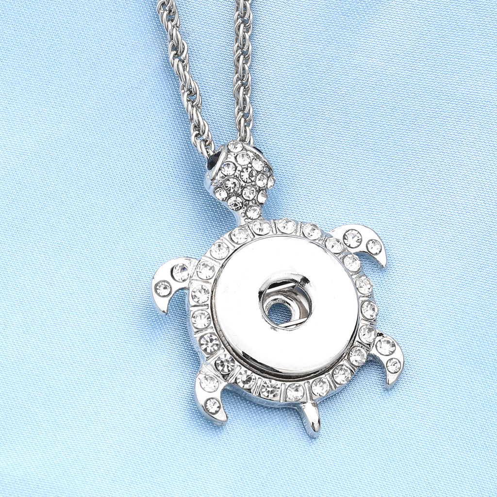 Rhinestone Turtle Snap Necklace | 18mm Interchangeable Charm Holder