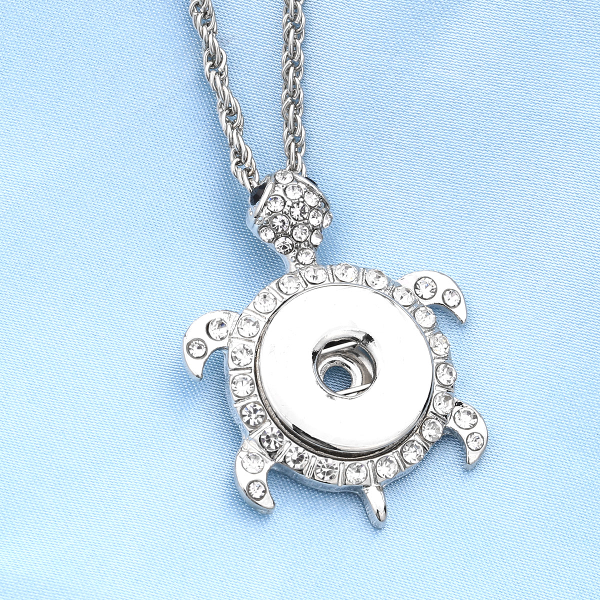Rhinestone Turtle Snap Necklace | 18mm Interchangeable Charm Holder