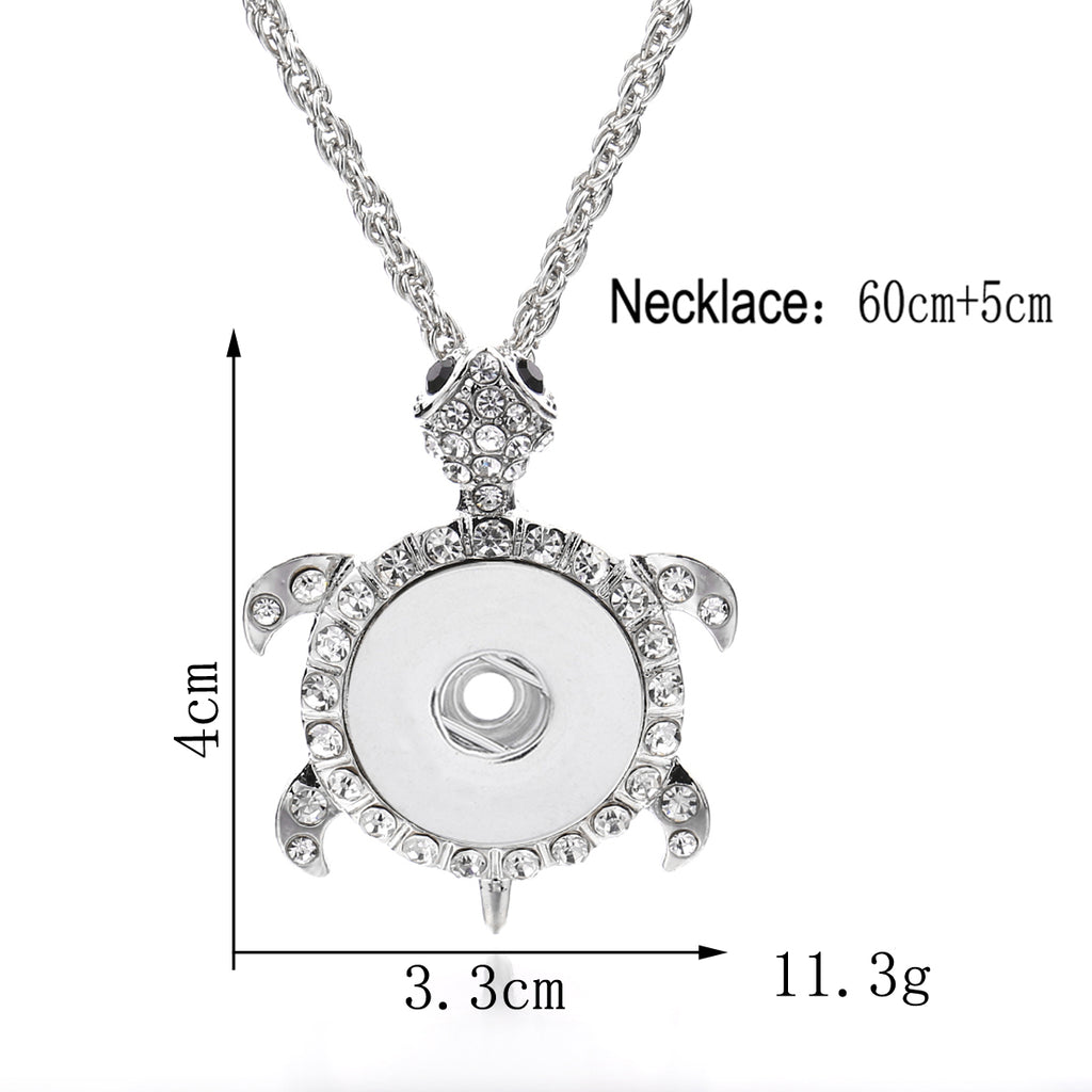 Rhinestone Turtle Snap Necklace | 18mm Interchangeable Charm Holder