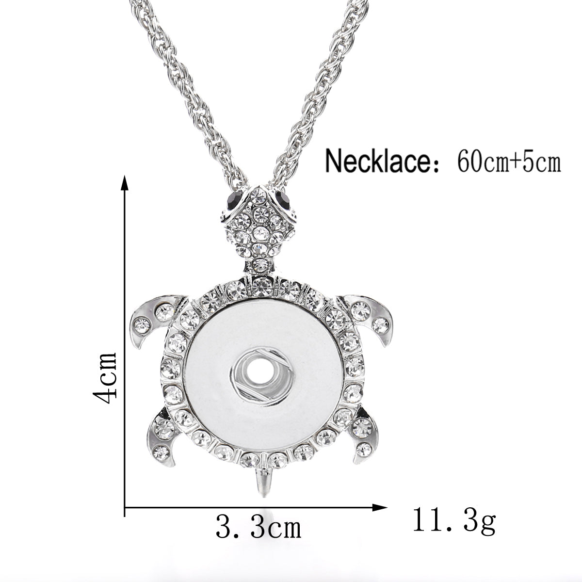 Rhinestone Turtle Snap Necklace | 18mm Interchangeable Charm Holder