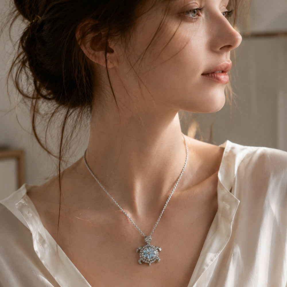 Rhinestone Turtle Snap Necklace | 18mm Interchangeable Charm Holder